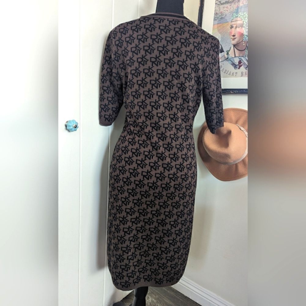 DKNY Logo Sweater Dress S Whimsigoth Preppy Feminine Transitional Cozy Capsule - Picture 5 of 9
